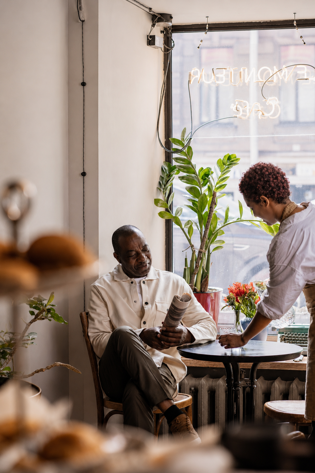 Business owner managing customers